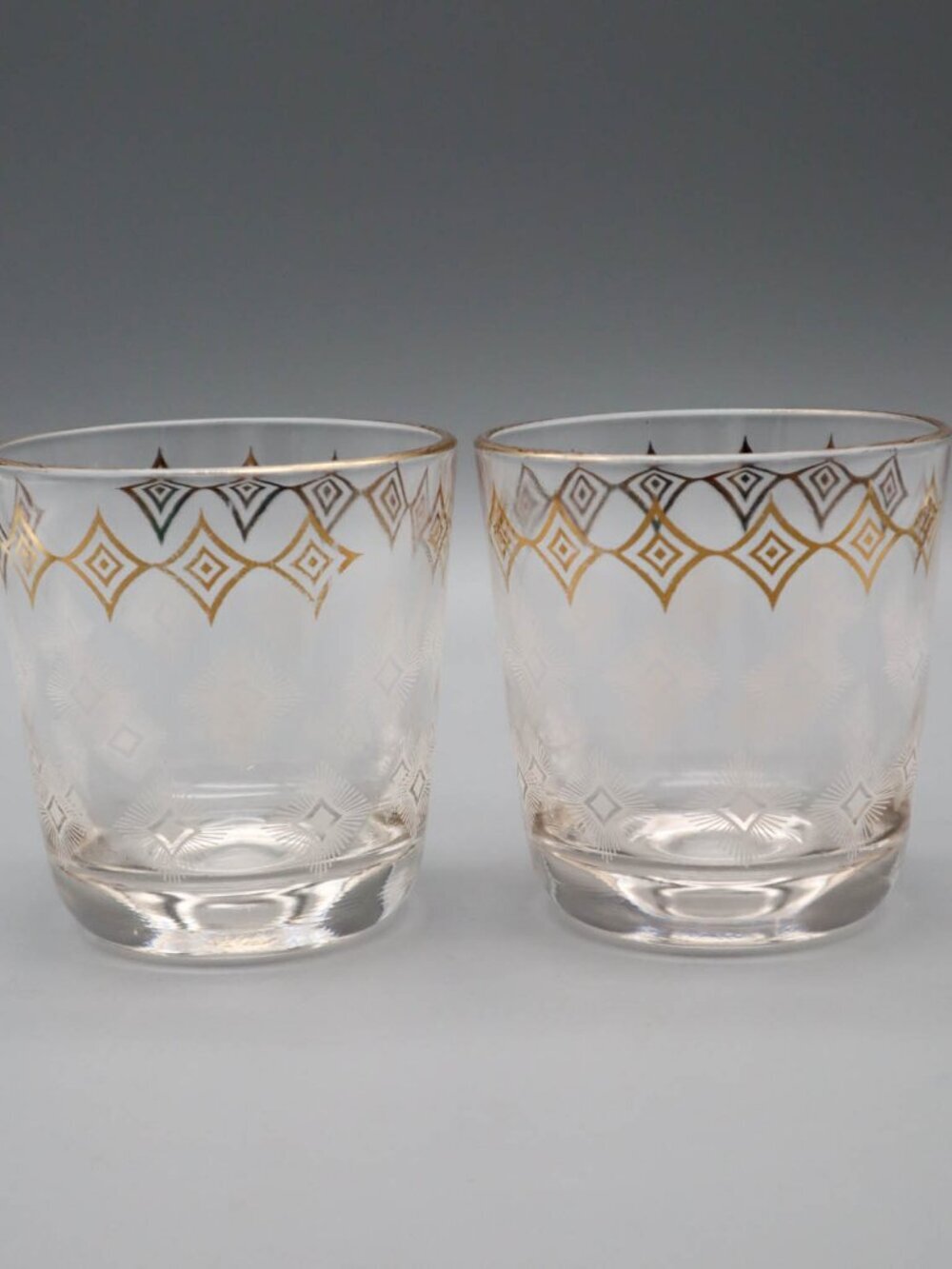 Vtg Jeanette Glass Atomic Starburst Whiskey Rocks Glasses Tumblers MCM Barware